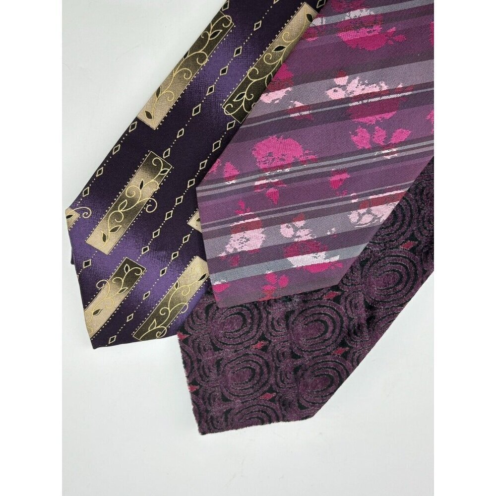 VTG ASSORTED LOT OF 3 - Purple Silk Ties Made in Italy - Abstract Retro Patterns